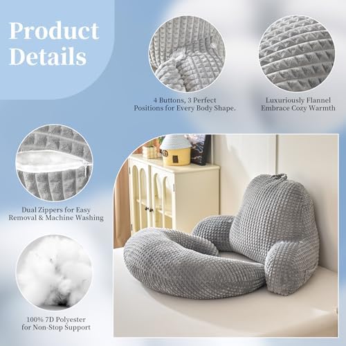 17" Reading Pillow for Bed,U Shaped Arm & Elbow Support,Gray Flannel - Image 6