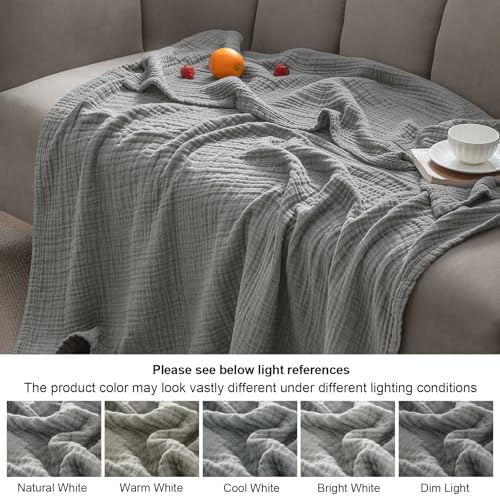PHF 100% Cotton Muslin Blanket King Size 108"x90", 4-Layer Lightweight Gauze Throw, Breathable Cloud-Soft Minimalist Blanket for Bed, Couch, Camping & Baby, Grey, Ideal Gift - Image 6