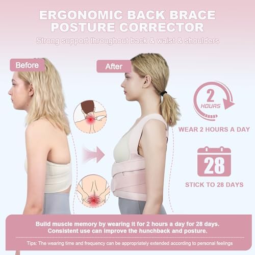 Posture Corrector for Women and Men Upgraded Back Brace, Adjustable Back Support for Upper and Lower Back Pain Relief, Shoulder Straightener for Hunchback, Scoliosis, Lumbar, Spine (Pink, Small) - Image 2