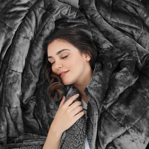Aemicion Queen Size Weighted Blanket 15lbs,Plush Fleece Sherpa Heavy Blanket, Breathable Soft Weighted Blanket as Gifts for Women Man-Dark Grey - Image 6