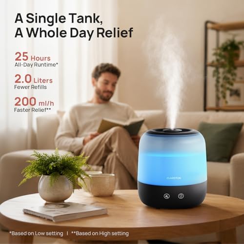 Clarston Humidifiers for Bedroom, 2L Cool Mist Humidifier, 24dB Quiet Sleep - Image 3