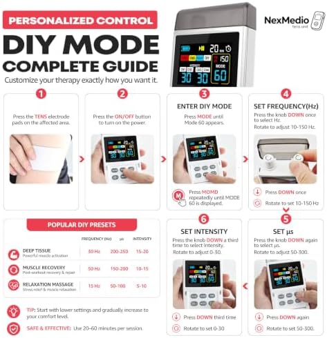TENS Unit EMS Muscle Stimulator for Pain Relief, 4-Channel 4-in-1 Pulse Massager, 60 Modes, 30 Intensity Levels, Color LCD, Type-C Rechargeable, 10 Pads for Back Neck Shoulder Sciatica - Image 7