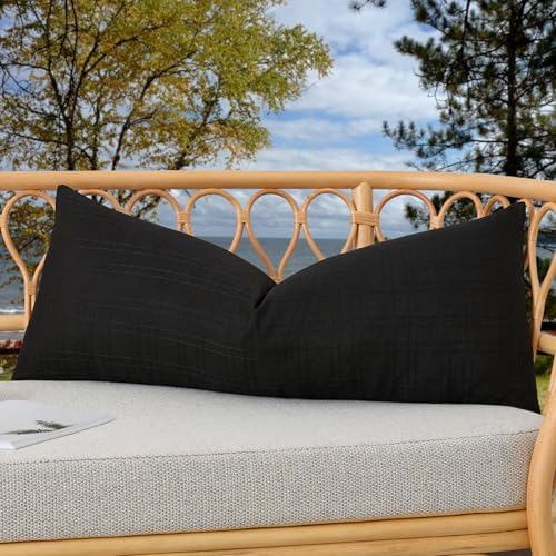 Kevin Textile Outdoor Waterproof 14”x36” Lumbar Pillow Cover 1 Pack, Black by KevinTextile