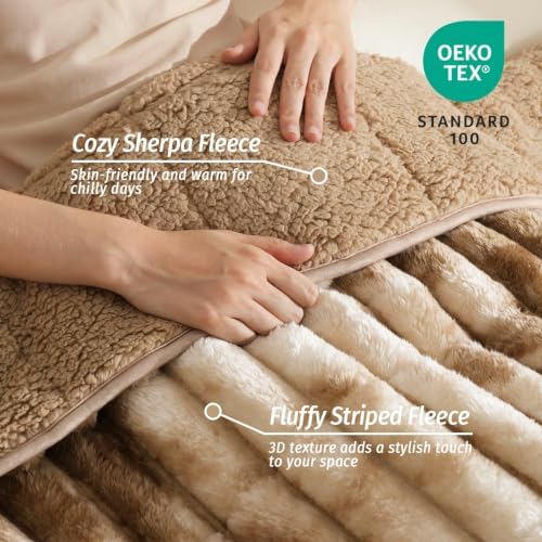 Fleece Weighted Blanket for Adults 48" x 72" 12lbs Soft Blankets, Khaki - Image 3