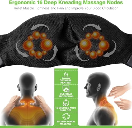 cotsoco Neck Massager, Shiatsu Shoulder and Back Neck Massager with Heat, Neck Massager Pillow for Neck for Body Muscle Pain Relief, Neck Massager Gifts for Mom Dad Women Men, Home, Office Car Use - Image 2