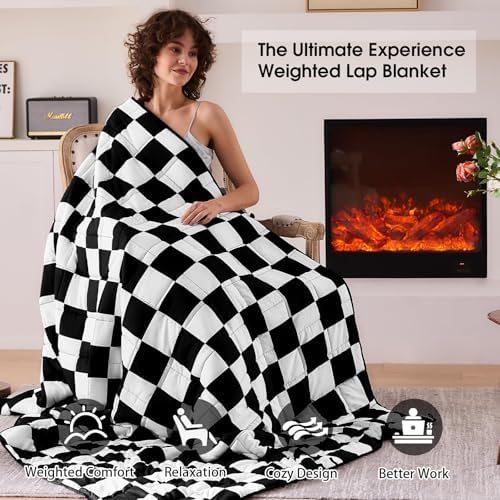 Weighted Blanket for Adults 12lbs, 60"x80", Queen Size Cooling Heavy Throw Blanket for 110-130lbs, Microfiber Soft Big Blankets Weighted Comforter, Black Checkered - Image 2