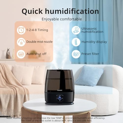 Humidifiers for Bedroom Home, 6L Cool and Warm Mist Air Humidifier for Large Room Baby Nursery, 50H Easy Clean and Top Fill, Quiet with Ultrasonic, Essential Oils, Auto Mode, for House, Black - Image 4