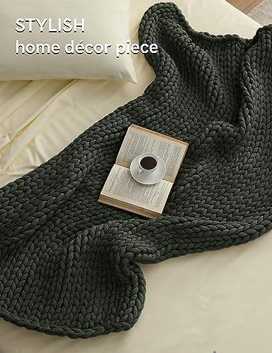 YnM Chunky Throw Blanket, Medium-Weight, Hand Knitted, Skin Friendly, Ventilated and Breathable, Machine Washable, Home Décor Piece for Couch, Sofa and Bed (Olive, 60x80 Inch) - Image 2