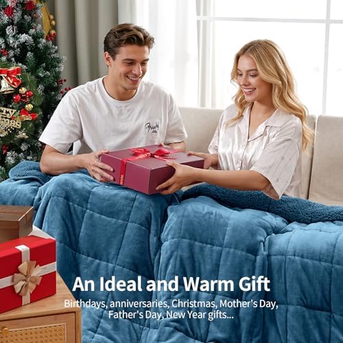 Uttermara Weighted Blankets for Adults Queen Size, 20lbs 60x80 inches Blanket with Soft Warm Plush Sherpa Fleece, Washable Thick Heavy Throw for Sleeping and Calming, Slate Blue - Image 5