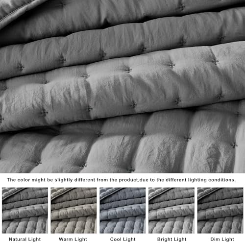 WDCOZY Dark Grey King Size Quilt Bedding Sets with Pillow Shams, Deep Lightweight Bedspread Coverlet, Quilted Blanket Thin Comforter Bed Cover, All Season Summer Spring, 3 Pieces, 104x90 inches - Image 2