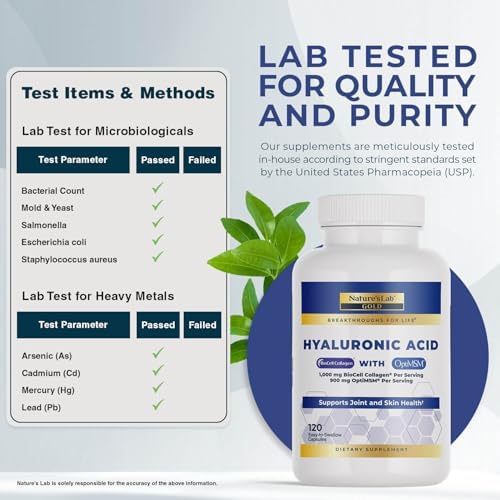 Nature's Lab Hyaluronic Acid with Biocell Collagen and MSM - Skin Hydration, Joint Health - 120 Capsules (40 Day Supply) - Image 4