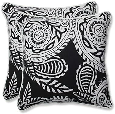 Pillow Perfect Paisley Indoor/Outdoor Accent Throw Pillow, Plush Fill, Weather, and Fade Resistant, Large Throw - 18.5" x 18.5", Black/Ivory Addie, 2 Count by PillowPerfect