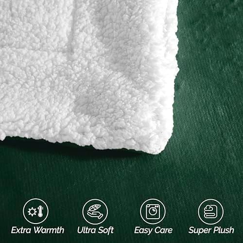 Elegant Comfort Ultra Soft Reversible Flannel Sherpa Blanket - Cozy Silky Fleece Throw for Couch, Bed - Plush Fuzzy Warm Winter Blanket for Gift, Full, Hunter Green - Image 6