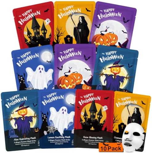 KONEUK 10 Pack Halloween Face Mask Skincare, Sheet Face Masks for Women by KONEUK