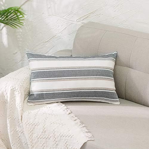Multi Black Color Stripe Pillow Cases Soft Faux Linen Lumbar Decorative Throw Cushion Cover with Hidden Zipper for Bed Sofa Car 12" x 18" by NATUS+WEAVER
