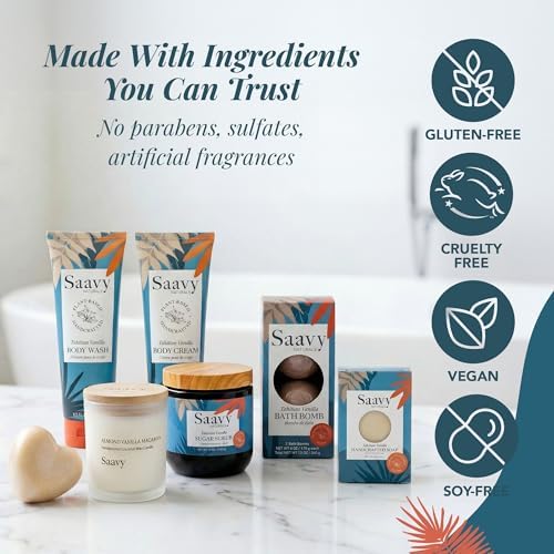 Saavy Naturals 9-Piece Spa Gift Set – Body Wash, Scrub & More – Plant-based Ingredients, Luxurious Spa Gift Basket for Women & Men –Mothers Day Gifts (Tahitian Vanilla GIft Set) - Image 6