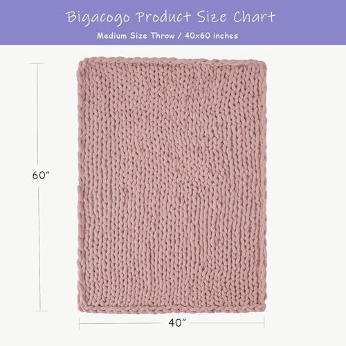 Bigacogo Chunky Knit Throw Blanket for Couch, 40x60 inches, Dusty Pink - Image 2