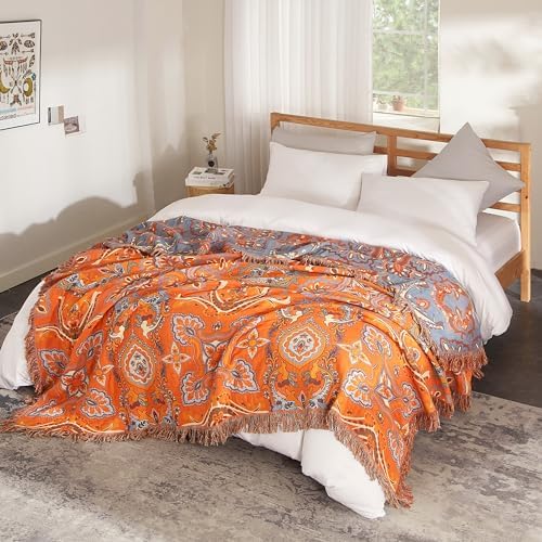 Boho Throw Blanket for Bed 80”x90”, 100% Cotton Blanket for Couch Sofa - Image 3