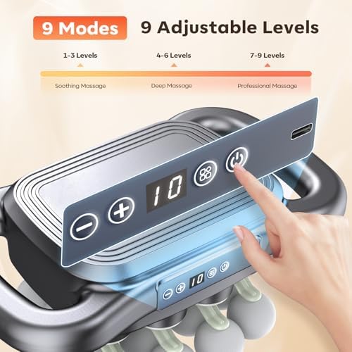 16 Head Massage Gun Deep Tissue, Back Massager with 9 Speed & Levels (Gray) - Image 2