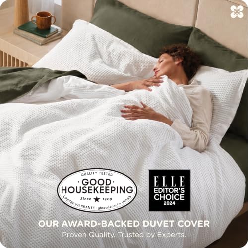 Bedsure PureWoven 3 Pieces 100% Cotton Waffle Weave Duvet Cover Set, White - Image 2