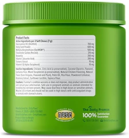 Zesty Paws Glucosamine for Dogs - Dog Joint Supplement + Hemp, Chicken 90ct - Image 3