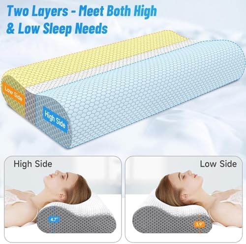 Neck Pillow for Sleeping, Ergonomic Cervical Bed Pillow, Grey Queen Size - Image 5