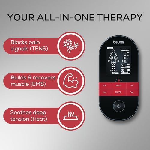 Beurer EM59 Digital 3-in-1 TENS Unit, EMS & Heat Therapy for Pain Relief & Relaxation, Muscle Stimulator with 2 Adjustable Channels, 64 Applications, Timer Function - Image 2