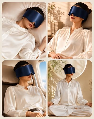 SilkSilky 22 Momme Mulberry Silk Sleep Mask for Side Sleepers, Dark Blue - Image 6