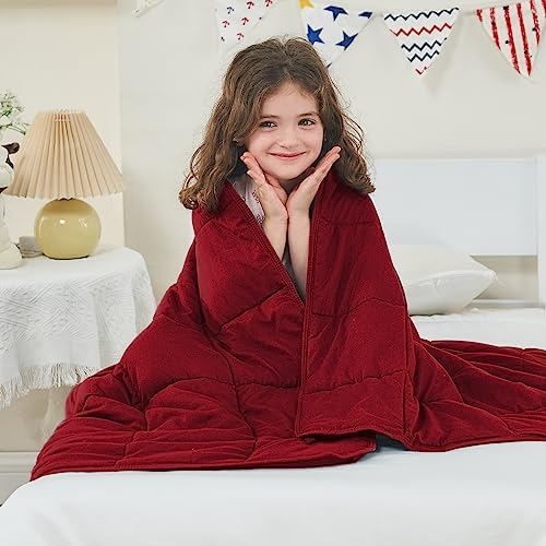 yescool Weighted Blanket (10 lbs, 41" x 60", Red) Cooling Heavy Blanket, Perfect for 90-110 lbs, Breathable Throw Blanket Gifts with Premium Glass Bead, Machine Washable by yescool