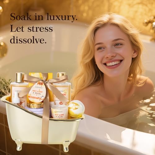 Spa Gift Baskets For Women and Men, Home Luxury Scents Honey Almond Bath Sets for Women Gift, Spa Set Spa Basket with Body Lotion, Lip Balm & More Bath Gift Set Best Gift for Her, Bath Kits Gifts - Image 5
