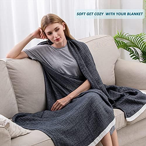 SE SOFTEXLY Muslin Throw Blanket, 4-Layer Dyed Yarn, 80”x90”, Dark Blue - Image 4