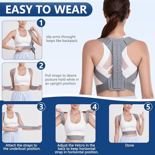 FORTEMOTUS Posture Corrector for Women Men - Back Straightener with Armpit Pad, Adjustable Posture Corrector Women Men, Upper & Lower Back Pain Relief, Targets Scoliosis, Hunchback, Hump, Thoracic, Spine,XL Size,Grey - Image 6