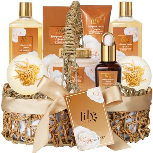 9Pcs Vanilla Spa Gifts for Mom, Birthday Gifts, Spa Gift Baskets for Women by LILYROY