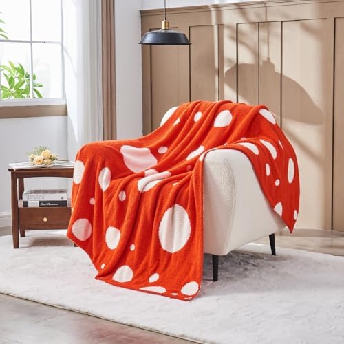 CozeCube Reversible Knit Throw Blanket, Orange Red White Polka Dot, 60"x80" - Image 2