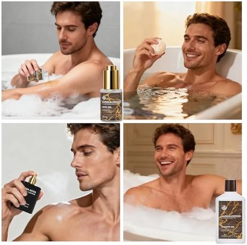 Sandalwood 32 Pcs Bath & Body Gifts Basket for Men, Beard Grooming Gift Set - Image 5