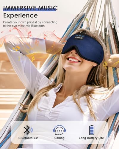 LC-dolida Sleep Headphones, Sleep Mask Bluetooth Wireless Music Eye Mask, Sleeping Headphones for Side Sleepers Sleep Mask with Bluetooth Headphones Ultra-Thin Stereo Speakers Perfect for Sleeping - Image 4