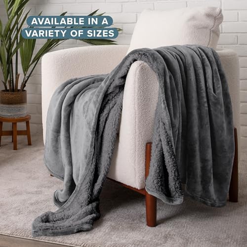 Bare Home Sherpa Fleece Blanket (Twin/Twin XL, Grey with Grey Sherpa) - Image 2