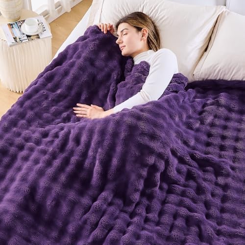 NEWCOSPLAY 3D Bubble Flannel Throw Blanket for Couch Purple, 90"×90" by NEWCOSPLAY
