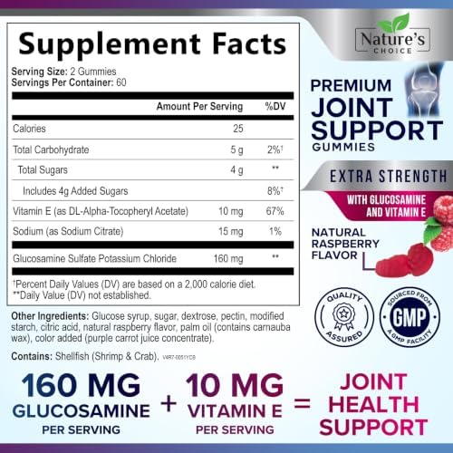 Joint Support Gummies - Extra Strength Glucosamine Gummy Supports Joints Health & Flexibility for Back, Knees, Hands - Natural Vitamin E Immune Support - Best Supplement for Women & Men - 120 Gummies - Image 2