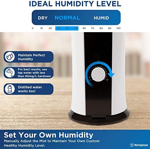 Westinghouse 28-inch Cool Mist Ultrasonic Tower Humidifier, 6L Top Fill Air Humidifier with Essential Oil Diffuser, Adjustable Mist Volume for Large Bedrooms - Image 5