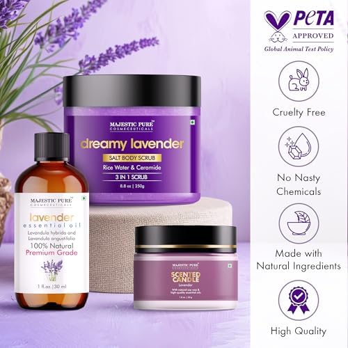 Majestic Pure Lavender Essential Oil & Body Scrub Set - Pack of 3 - Image 3