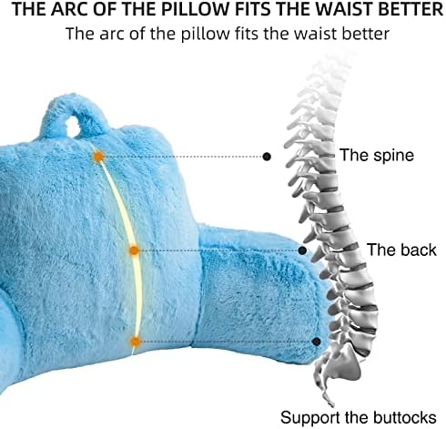 Aimuan Reading Pillow Bed Rest Pillow with Arms Rabbit Fur Cushion for Adults Teens Incline Rest Sitting up & Sleeping Snoring Pillow with Pregnancy Lumbar Back Support (Standard, Blue) - Image 5