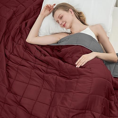 Weighted Blanket for Adults 12lbs, 60"x80", Queen Size Cooling Heavy Throw Blanket for 110-130lbs, Microfiber Soft Big Blankets Weighted Comforter, Red Grey by BETU
