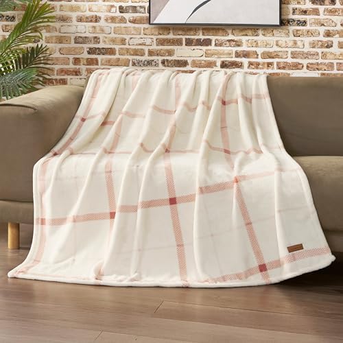 Lucky Brand Palmdale White with Red Plaid 50"x70" Cozy Plush Blanket - Premium Microfiber Throw for Luxurious Comfort by LuckyBrand