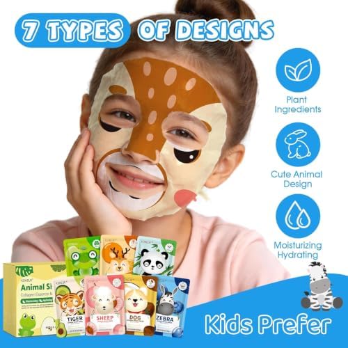 KONEUK 56 Pack Bulk Animal Face Mask for Kids, Hydrating & Moisturizing - Image 5