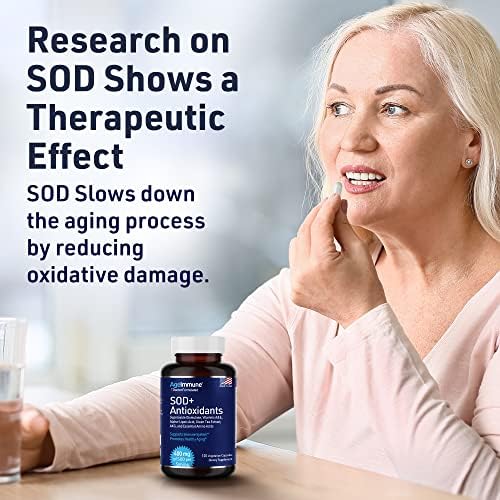SOD Antioxidants Complex Healthy Aging Supplement - 400mg of Superoxide Dismutase - Alpha Lipoic Acid - Green Tea Extract - L-Arginine - Lysine - AKG - Vitamins A and E for Immune Support-120 Capsules - Image 4