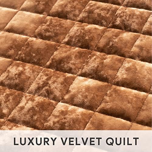 RECYCO Channel Box Stitch Velvet Quilt Set, King Size, Rusty Burnt Orange - Image 4