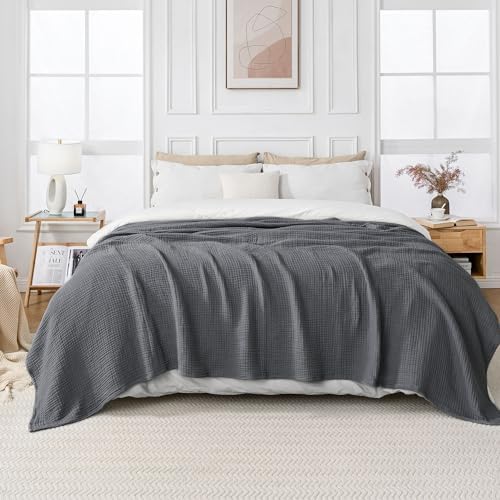 Esterra Muslin Twin Size Cozy Soft Lightweight Pre-Washed Cotton Blanket, All Season Breathable 4-Layer Gauze Blanket Throw for Couch Bed, Dark Gray, 66x90 Inches - Image 6