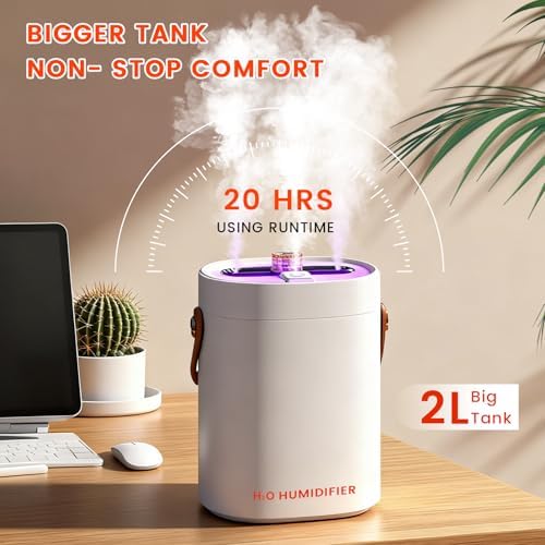 2L Humidifier for Bedroom,Portable Cool Mist Humidifiers,Ultra Quiet 20dB,Top Fill Air Humidifier for Home,Office,Plants,Adjustable Humidity,Night Light,BPA-Free,Beige - Image 3