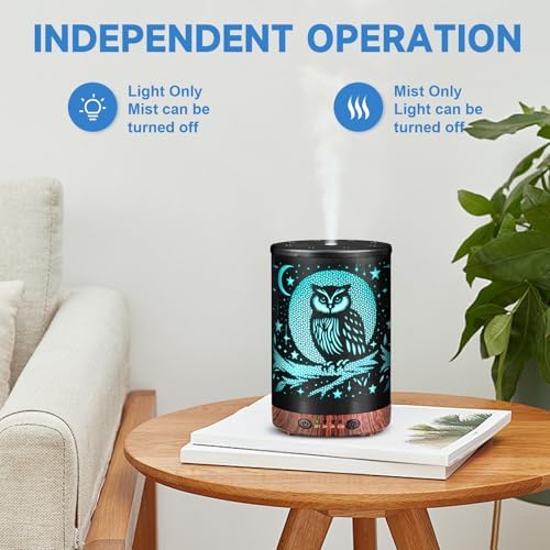 Essential Oil Diffuser 120ML Metal Aromatherapy Diffuser with Timer, Cool Mist Humidifier with Auto Shut-Off & 7 Color Lights for Home Office Spa (Owl) - Image 6
